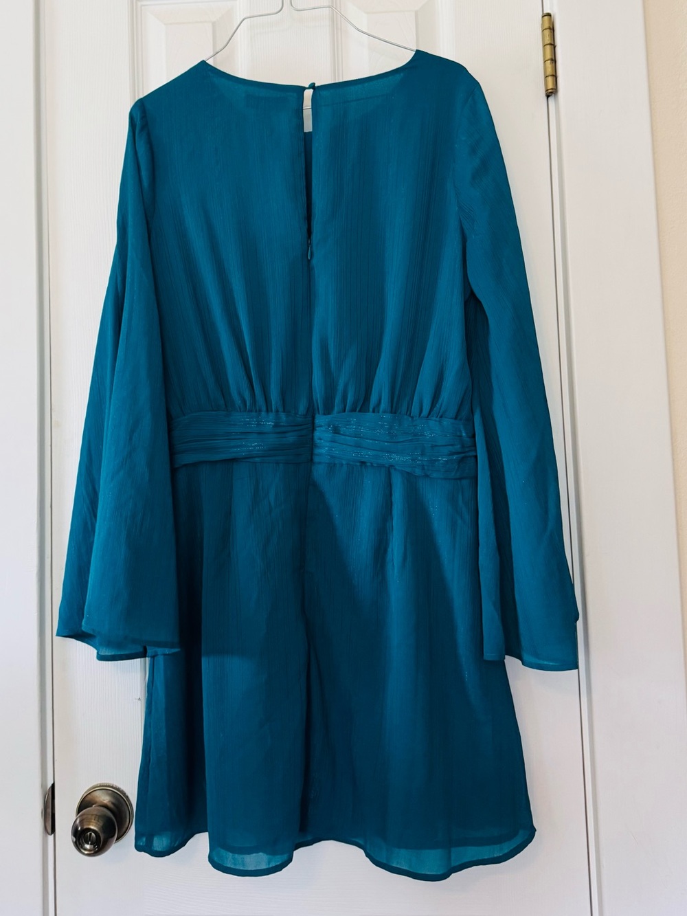 Jessica Simpson Amella Bell Sleeve Teal Ocean Depths Dress NWT Size L Romantic - Picture 4 of 8